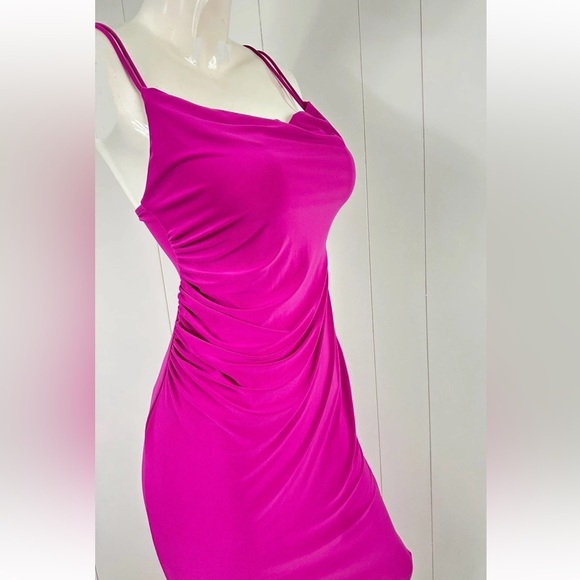 Zara Fitted Strappy Dress Womens Size Small Green Bodycon Midi Fuchsia Pink - Picture 4 of 10